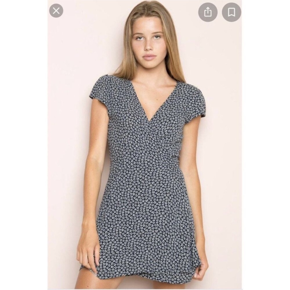BRANDY MELVILLE Robbie Blue and White Mini Wrap Dress